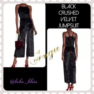 ANGIE Black Crushed Velvet Tank Jumpsuit NWT